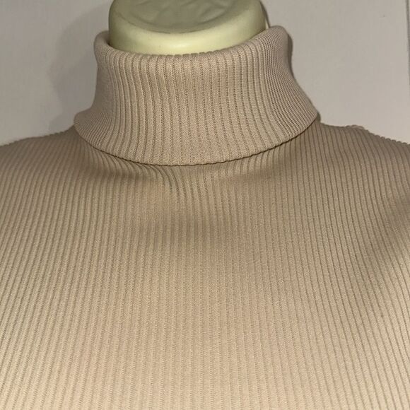 Vtg light tan polyester nylon ribbed turtleneck dickie layer top zip up back - Picture 2 of 4